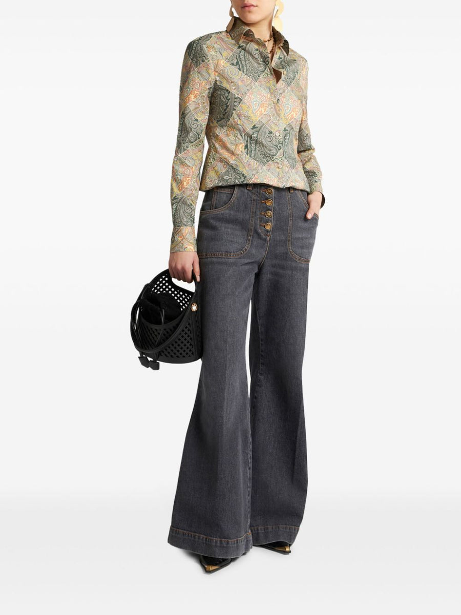 Etro Patchwork Print Poplin Shirt For Women Luxurious Cotton Stretch Comfort Fit All Day