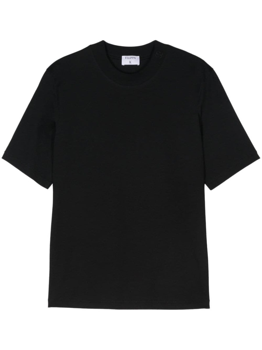 Filippa K Cotton T Shirt With Mock Neck In Organic Black Jersey For Everyday Women Versatile Essential