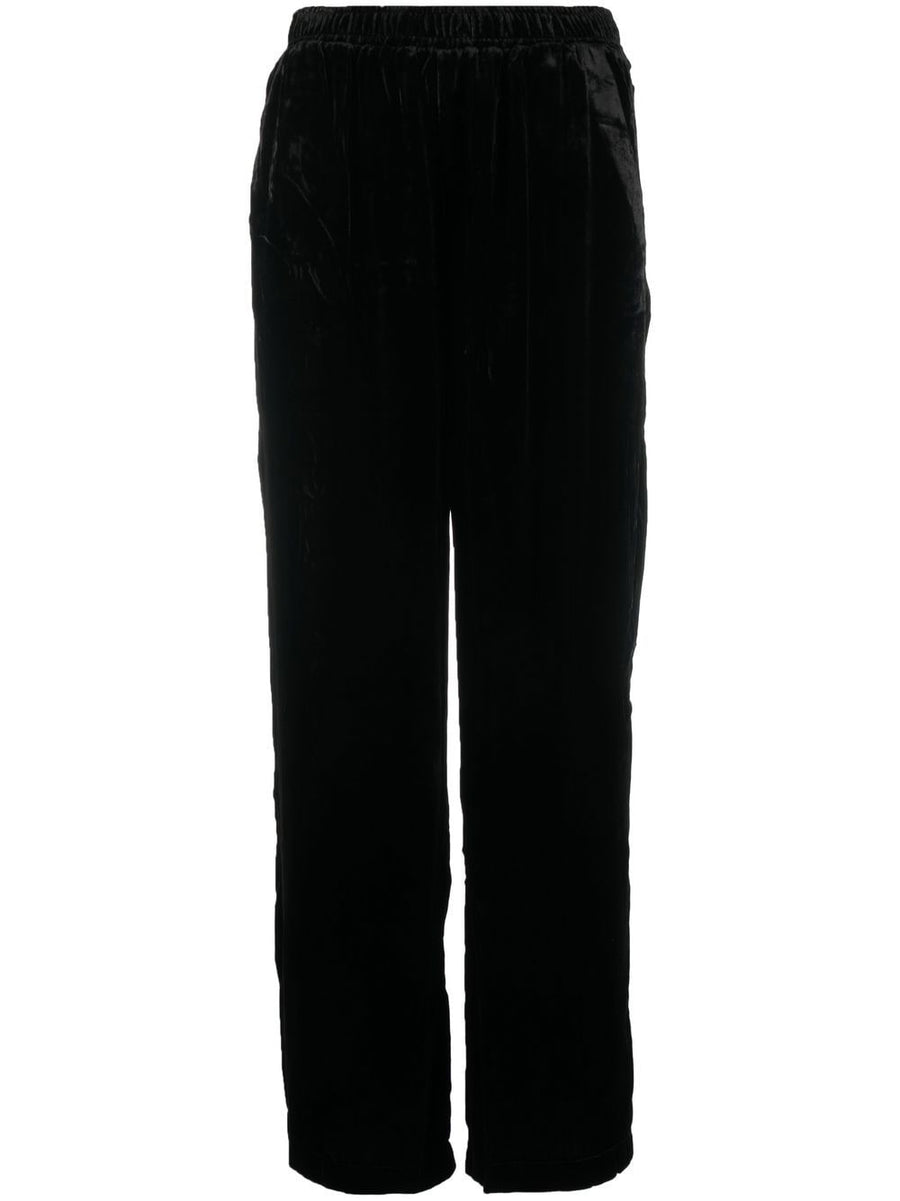 Gold Hawk Velvet Wide Leg Trousers For Women With Elastic Waistband In Luxe Black Velvet