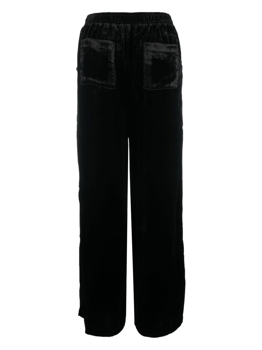 Gold Hawk Velvet Wide Leg Trousers For Women With Elastic Waistband In Luxe Black Velvet