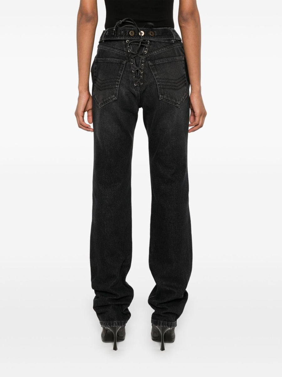 Jean Paul Gaultier Padded Denim Jeans For Women With Padded Panels Black FW24 Premium