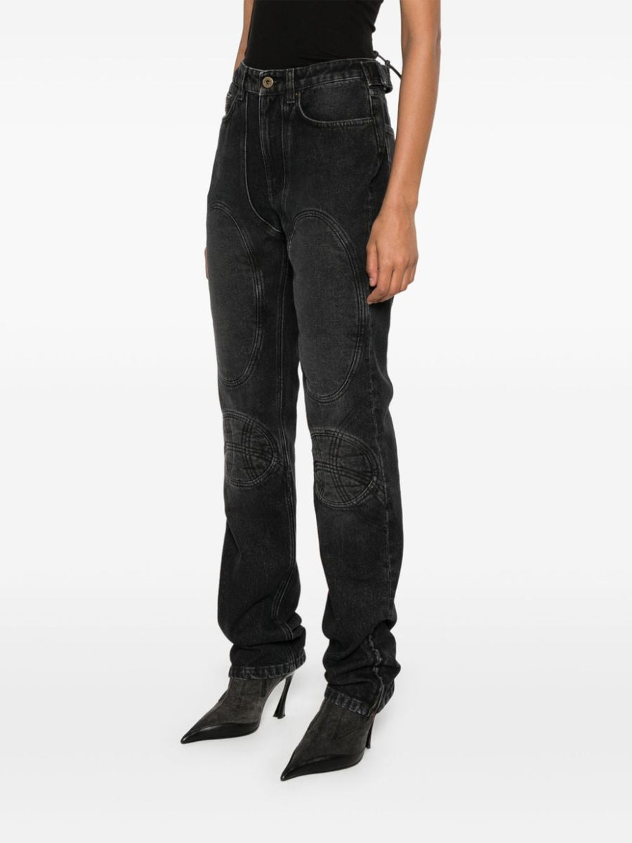 Jean Paul Gaultier Padded Denim Jeans For Women With Padded Panels Black FW24 Premium
