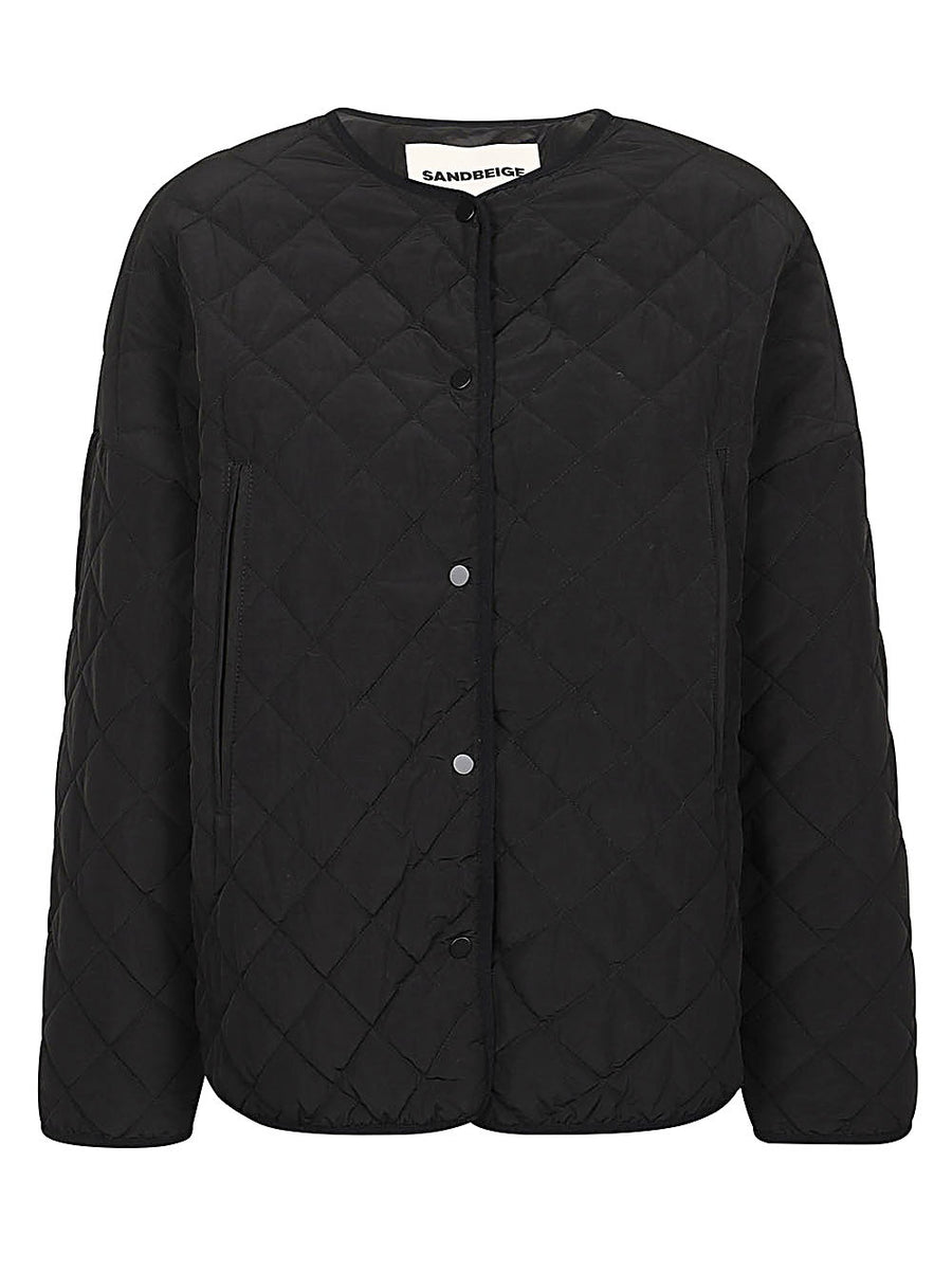 Sandbeige Quilted Nylon Jacket For Women Chic Lightweight Warmth In Cream Color Short Style