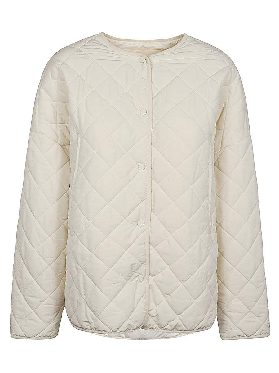 Sandbeige Quilted Nylon Jacket For Women Warm Premium Versatile Layer With Soft To Touch Finish