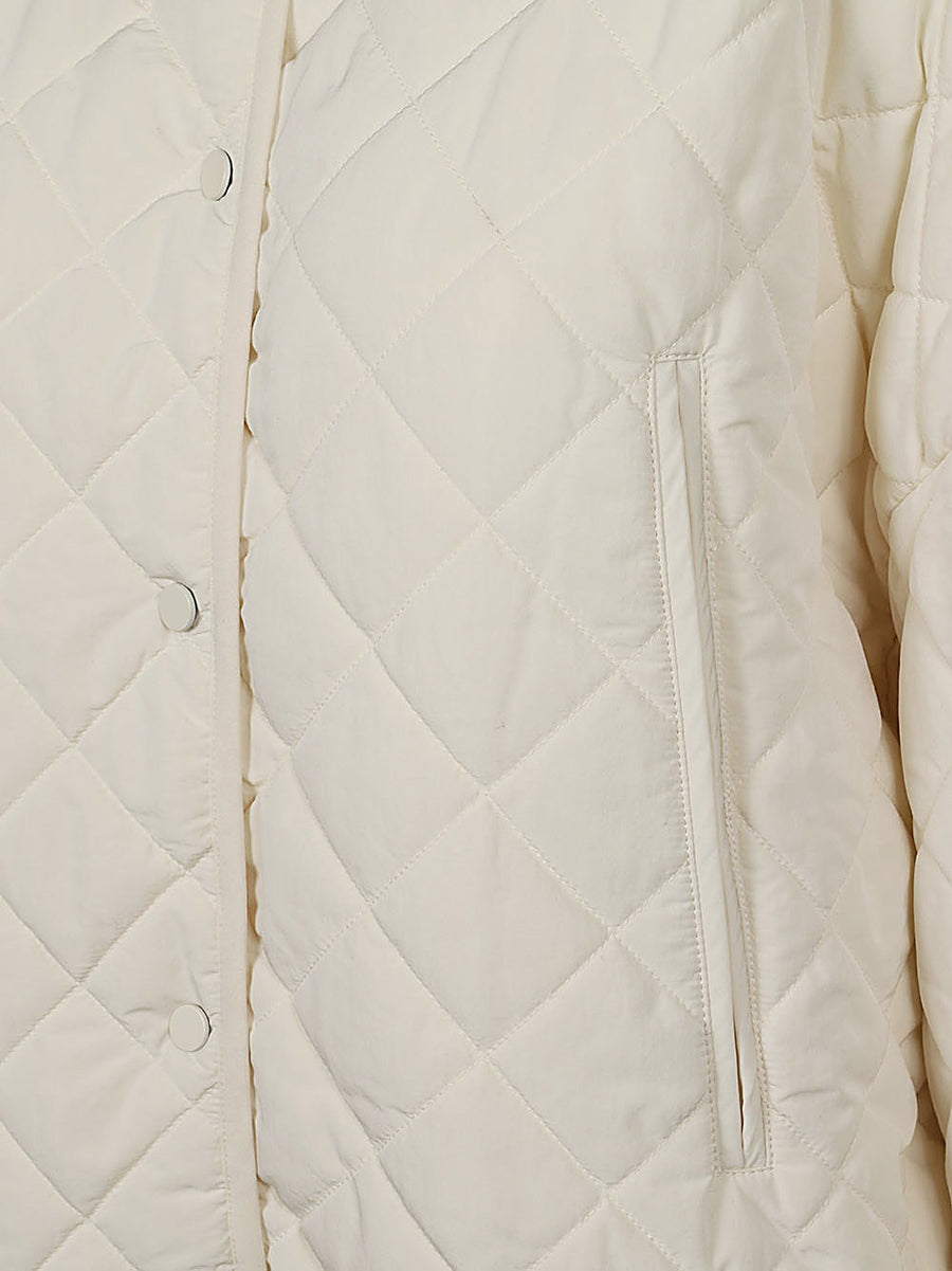 Sandbeige Quilted Nylon Jacket For Women Warm Premium Versatile Layer With Soft To Touch Finish