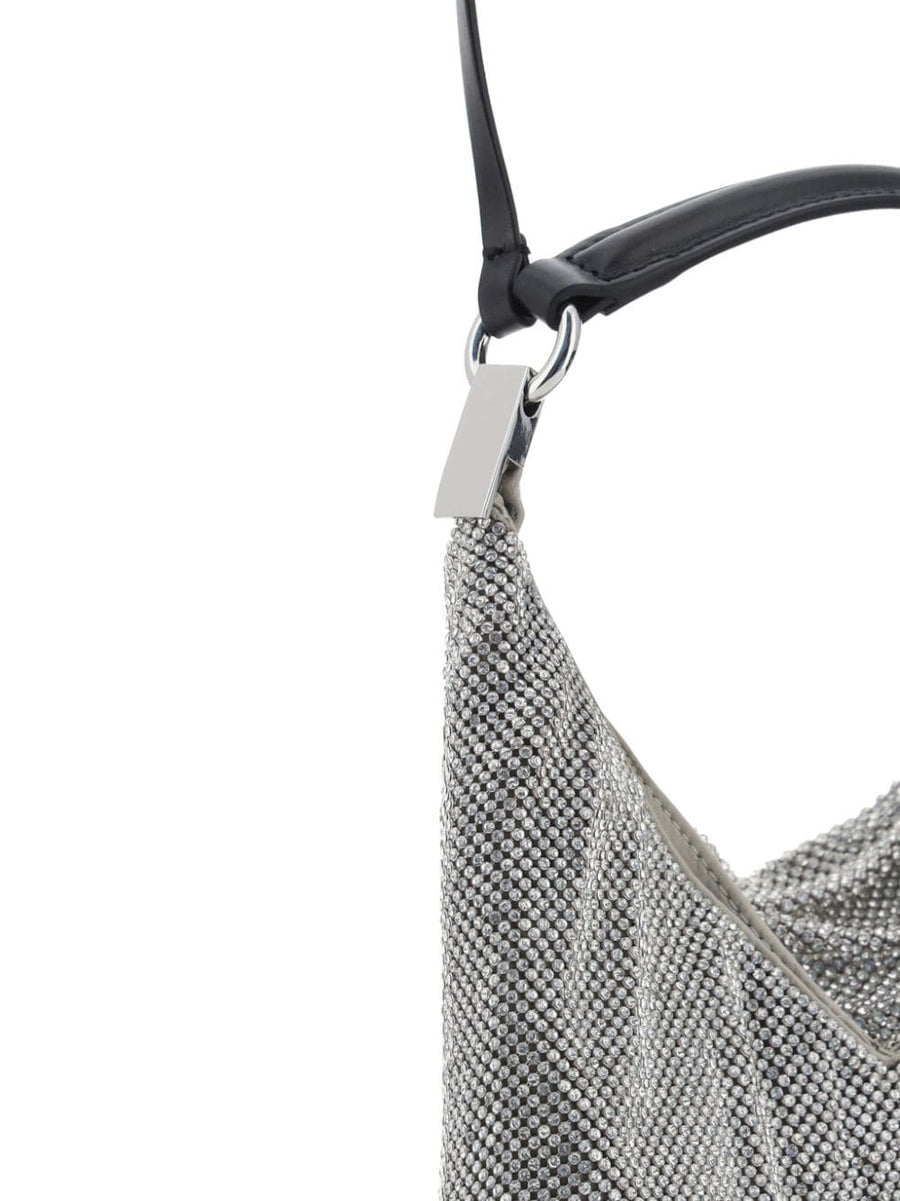 Benedetta Bruzziches Bella Ciao Luxe Shoulder Bag Silver Calf Leather Rhinestone Detailing For Women