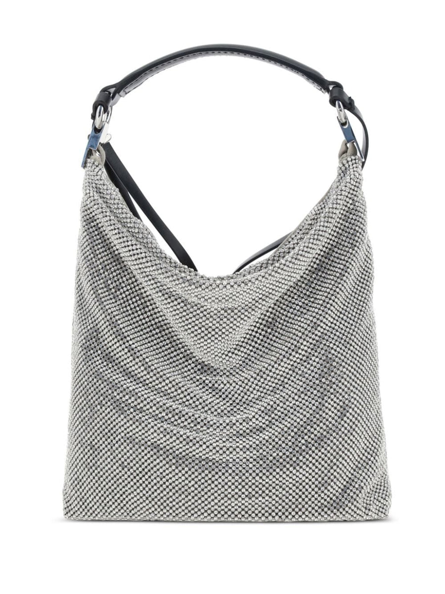 Benedetta Bruzziches Bella Ciao Luxe Shoulder Bag Silver Calf Leather Rhinestone Detailing For Women