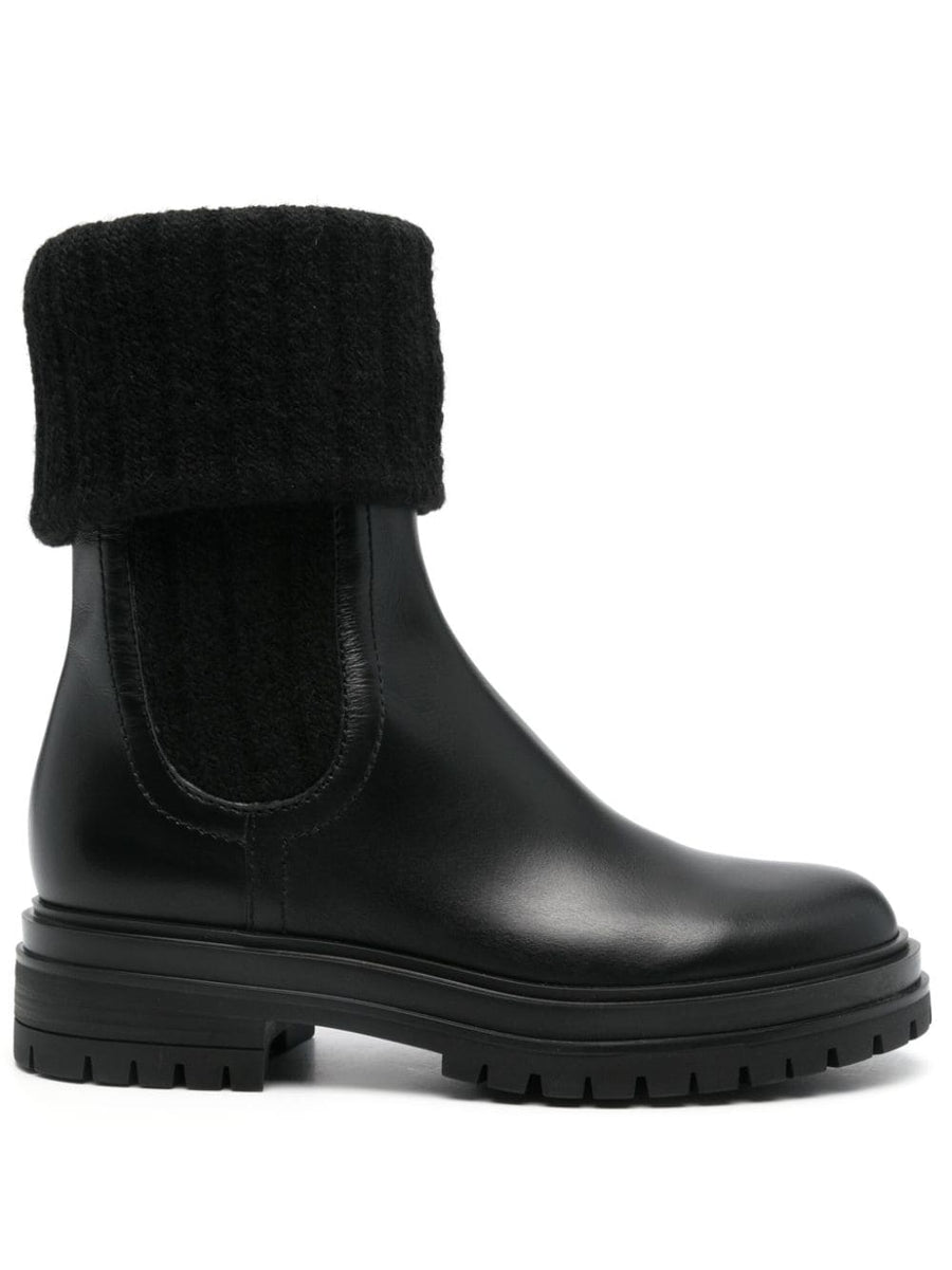 Gianvito Rossi Tenney Chelsea Boots Women Timeless Black Calf Leather Folded Knit Detailing 4 cm Heel