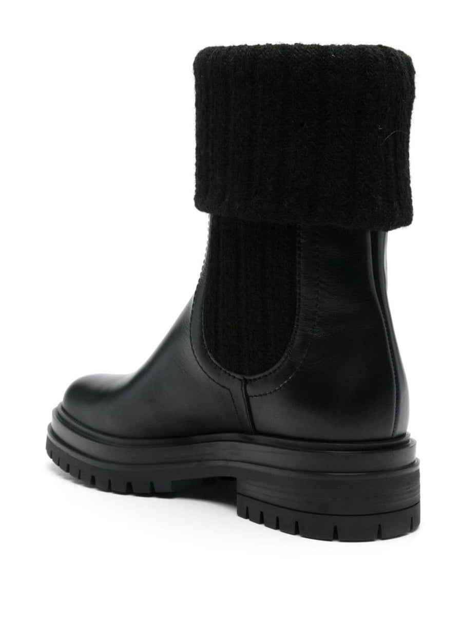 Gianvito Rossi Tenney Chelsea Boots Women Timeless Black Calf Leather Folded Knit Detailing 4 cm Heel