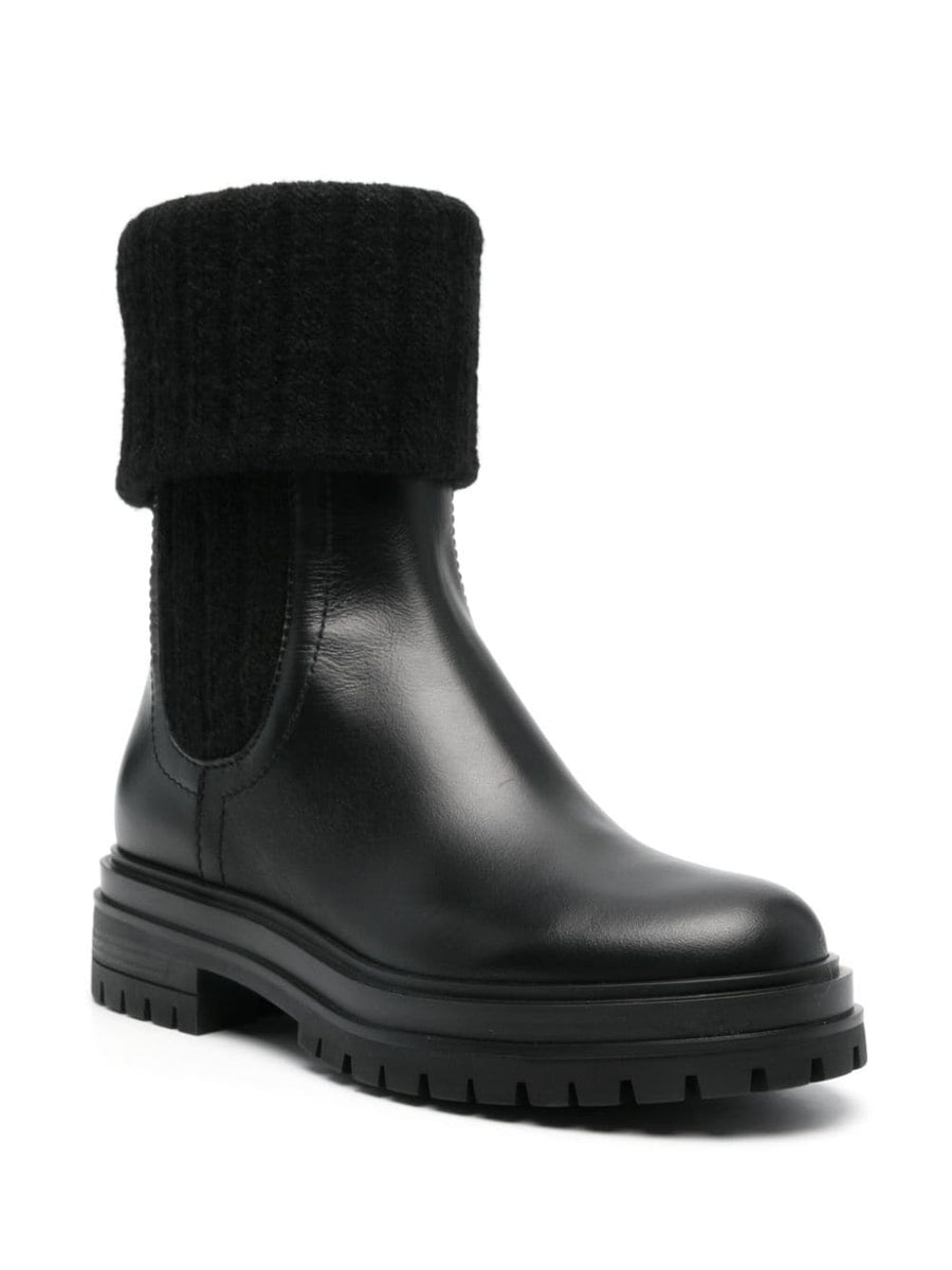 Gianvito Rossi Tenney Chelsea Boots Women Timeless Black Calf Leather Folded Knit Detailing 4 cm Heel