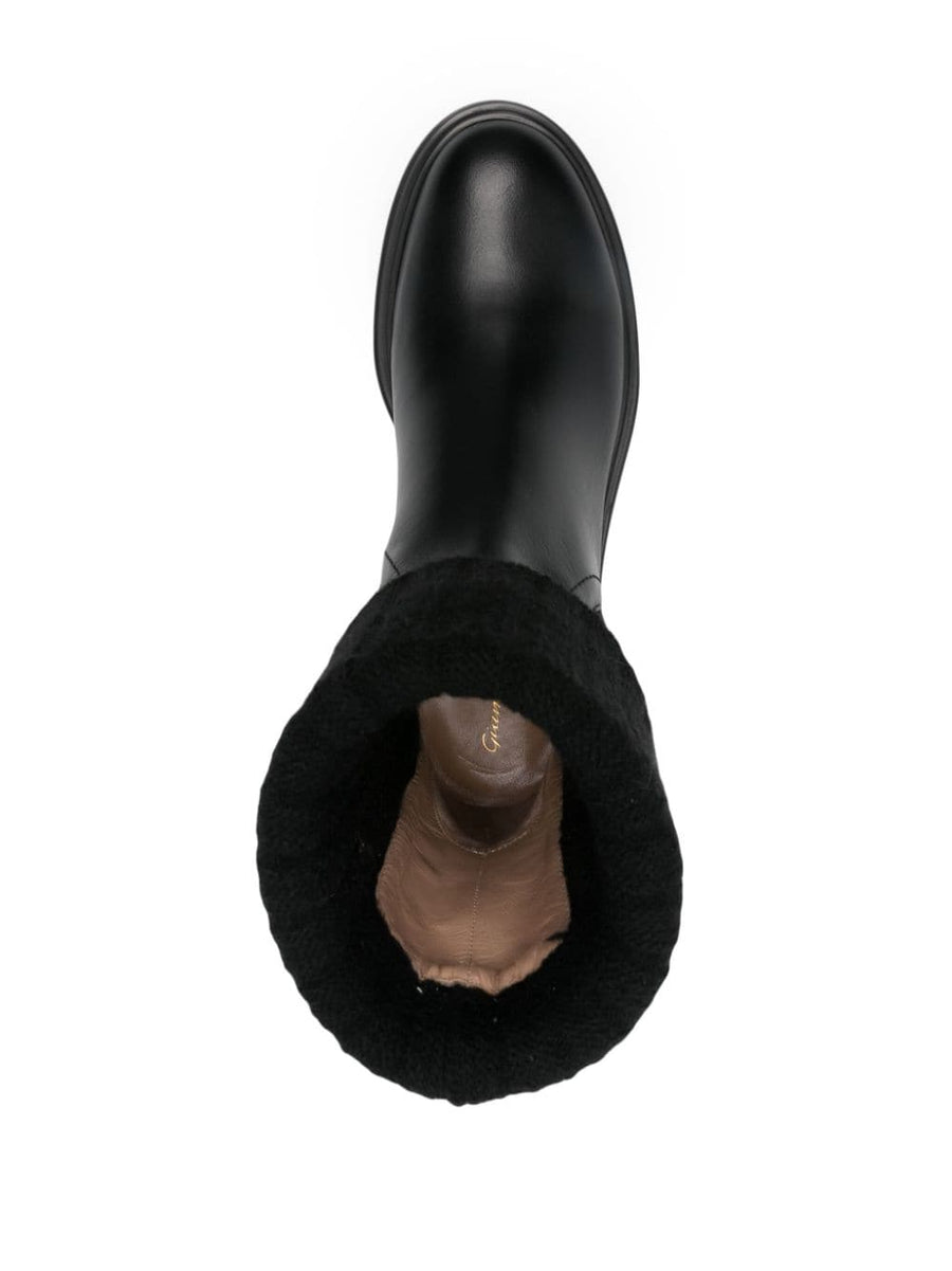 Gianvito Rossi Tenney Chelsea Boots Women Timeless Black Calf Leather Folded Knit Detailing 4 cm Heel