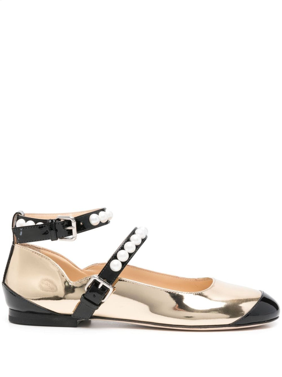 Mach & Mach Two Tone Ballerina Flats Gold Patent Calf Leather Luxury For Women Party And Everyday Wear