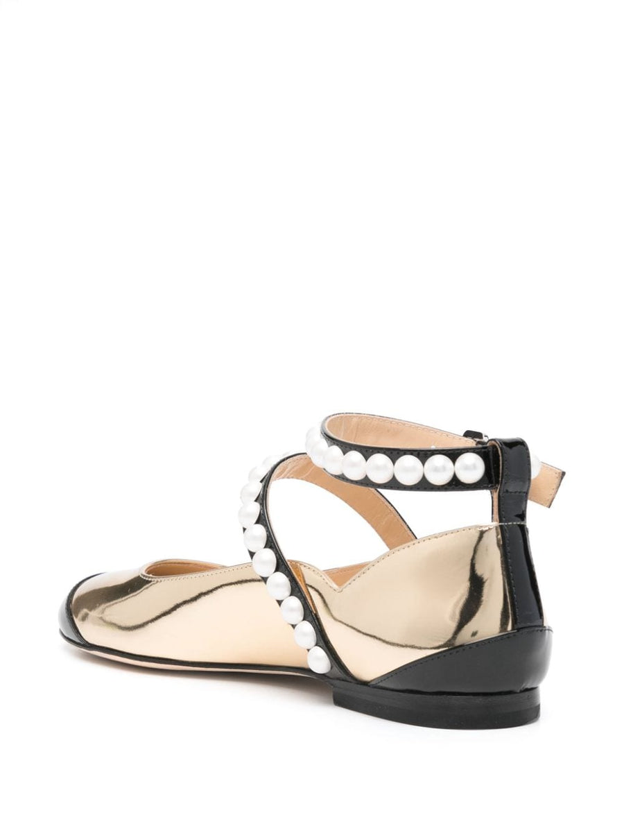 Mach & Mach Two Tone Ballerina Flats Gold Patent Calf Leather Luxury For Women Party And Everyday Wear