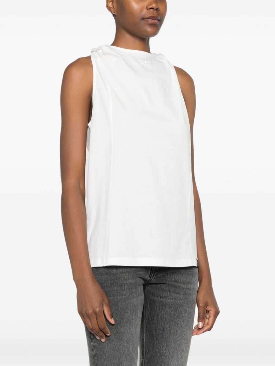Courreges Hooded Tank Top White Cotton Jersey Built In Hood Racerback For Women Everyday Wear