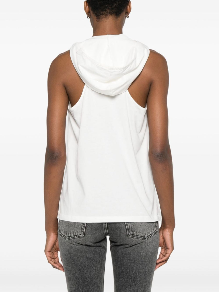 Courreges Hooded Tank Top White Cotton Jersey Built In Hood Racerback For Women Everyday Wear