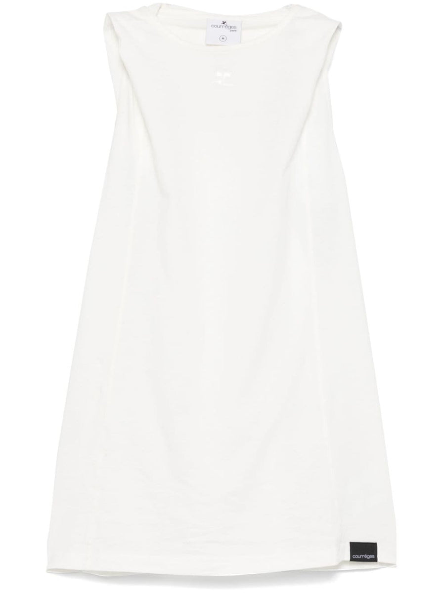 Courreges Hooded Tank Top White Cotton Jersey Built In Hood Racerback For Women Everyday Wear