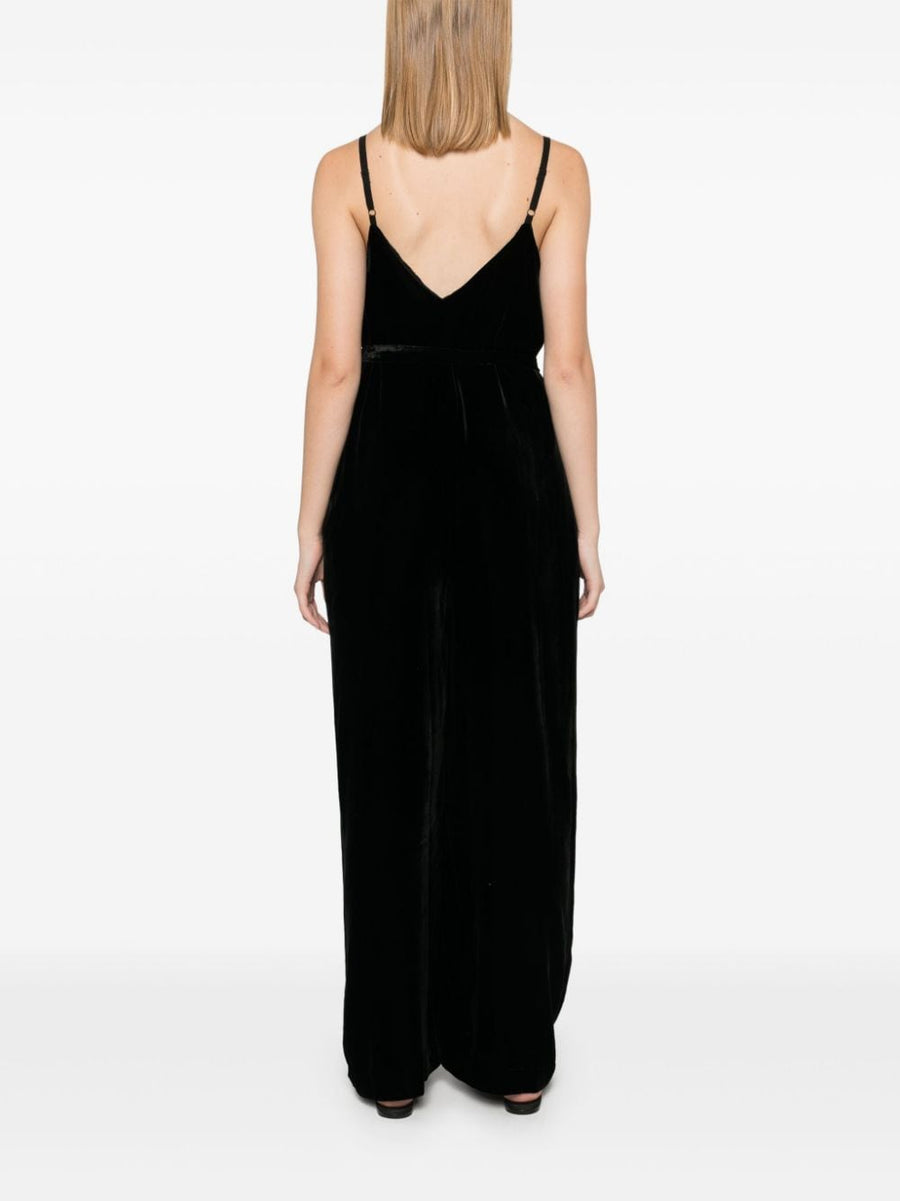 Gold Hawk Velvet Jumpsuit Black V Back Wide Leg Luxury Eveningwear For Women Elegant One Piece Attire