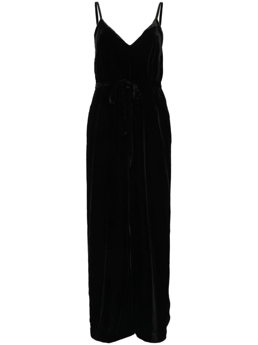 Gold Hawk Velvet Jumpsuit Black V Back Wide Leg Luxury Eveningwear For Women Elegant One Piece Attire
