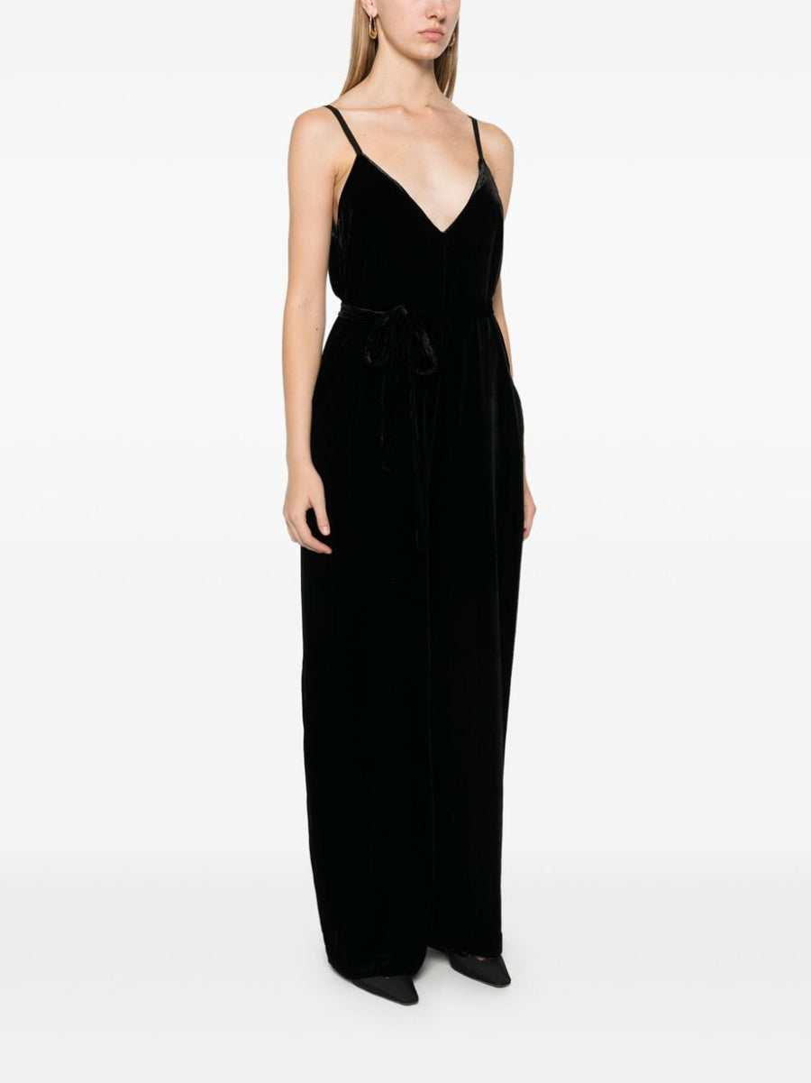 Gold Hawk Velvet Jumpsuit Black V Back Wide Leg Luxury Eveningwear For Women Elegant One Piece Attire