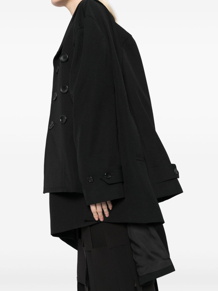 Comme Des Garcons Wool Jacket Women Asymmetric Sleeves Double Breasted Structured Luxury Outerwear