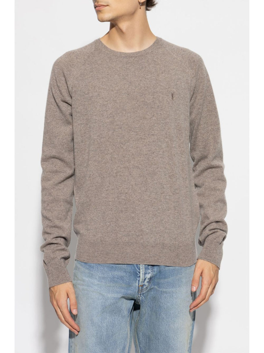 Saint Laurent Cashmere Sweater For Men With Mélange Knit And Cassandre Embroidery