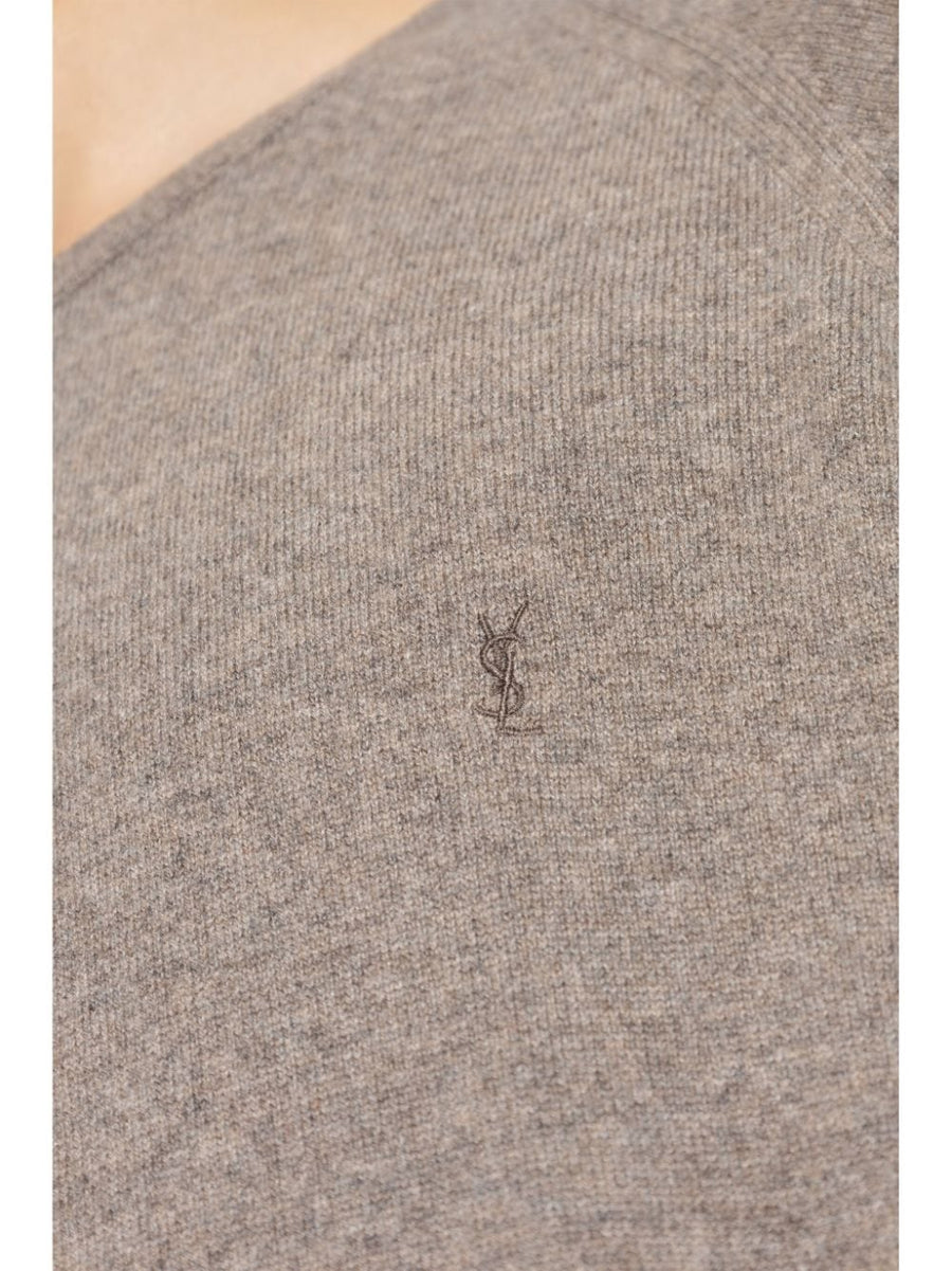 Saint Laurent Cashmere Sweater For Men With Mélange Knit And Cassandre Embroidery