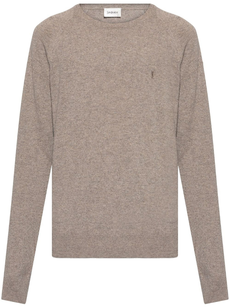 Saint Laurent Cashmere Sweater For Men With Mélange Knit And Cassandre Embroidery