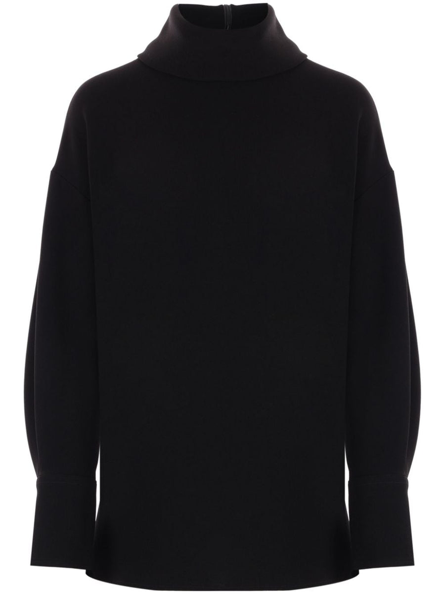 Alberto Biani High Neck Jumper for Women Black Luxurious Crepe Texture with Drop Shoulder