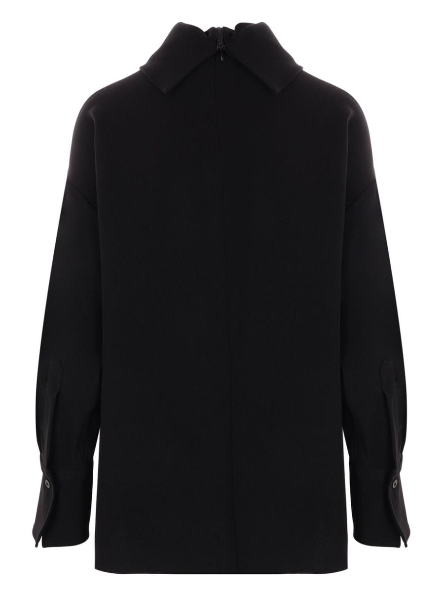 Alberto Biani High Neck Jumper for Women Black Luxurious Crepe Texture with Drop Shoulder