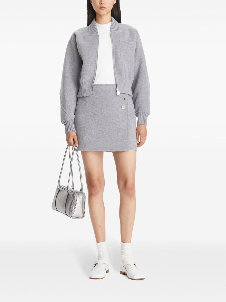 Tory Burch Wool Mini Skirt Grey Brushed Wool Faux Wrap Silhouette Timeless For Women Office Wear