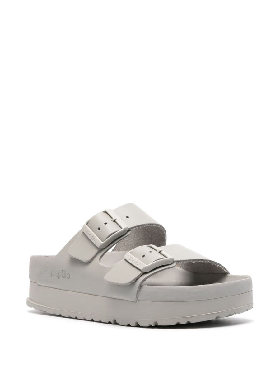 Birkenstock Arizona Platform Sandals For Women With Moulded Footbed Grey Calf Leather Two Straps