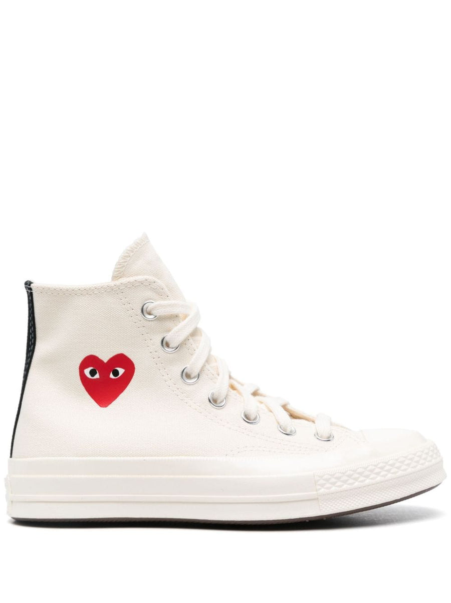 CDG Play Chuck Taylor 70 Sneakers by Comme Des Garcons and Converse Unisex Iconic Beige Colorway High Top