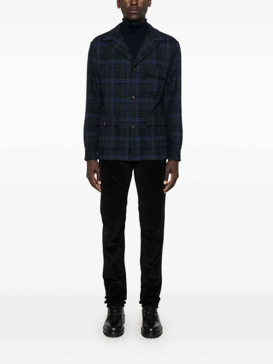 Finamore 1925 Napoli Blue Wool Check Blazer For Men Elegant Versatile Single Breasted