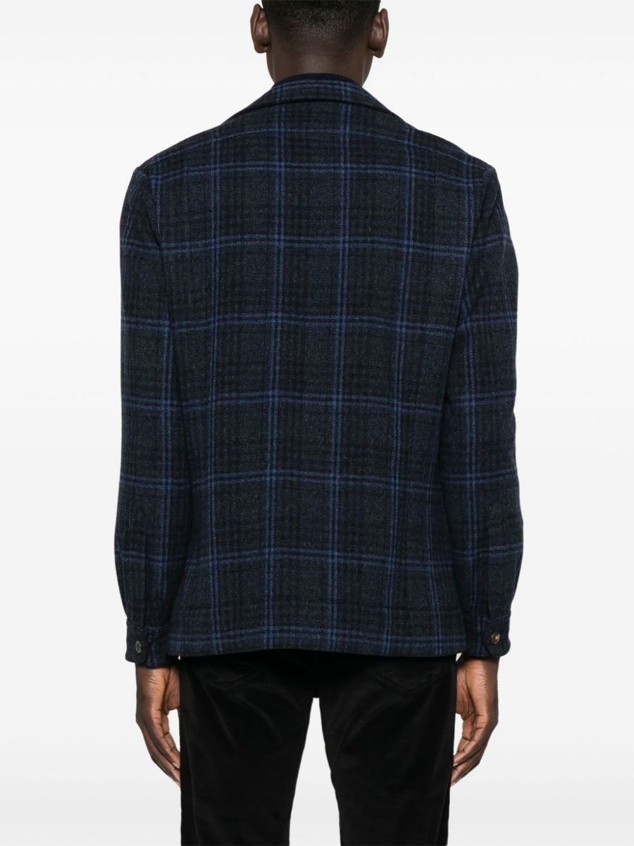 Finamore 1925 Napoli Blue Wool Check Blazer For Men Elegant Versatile Single Breasted