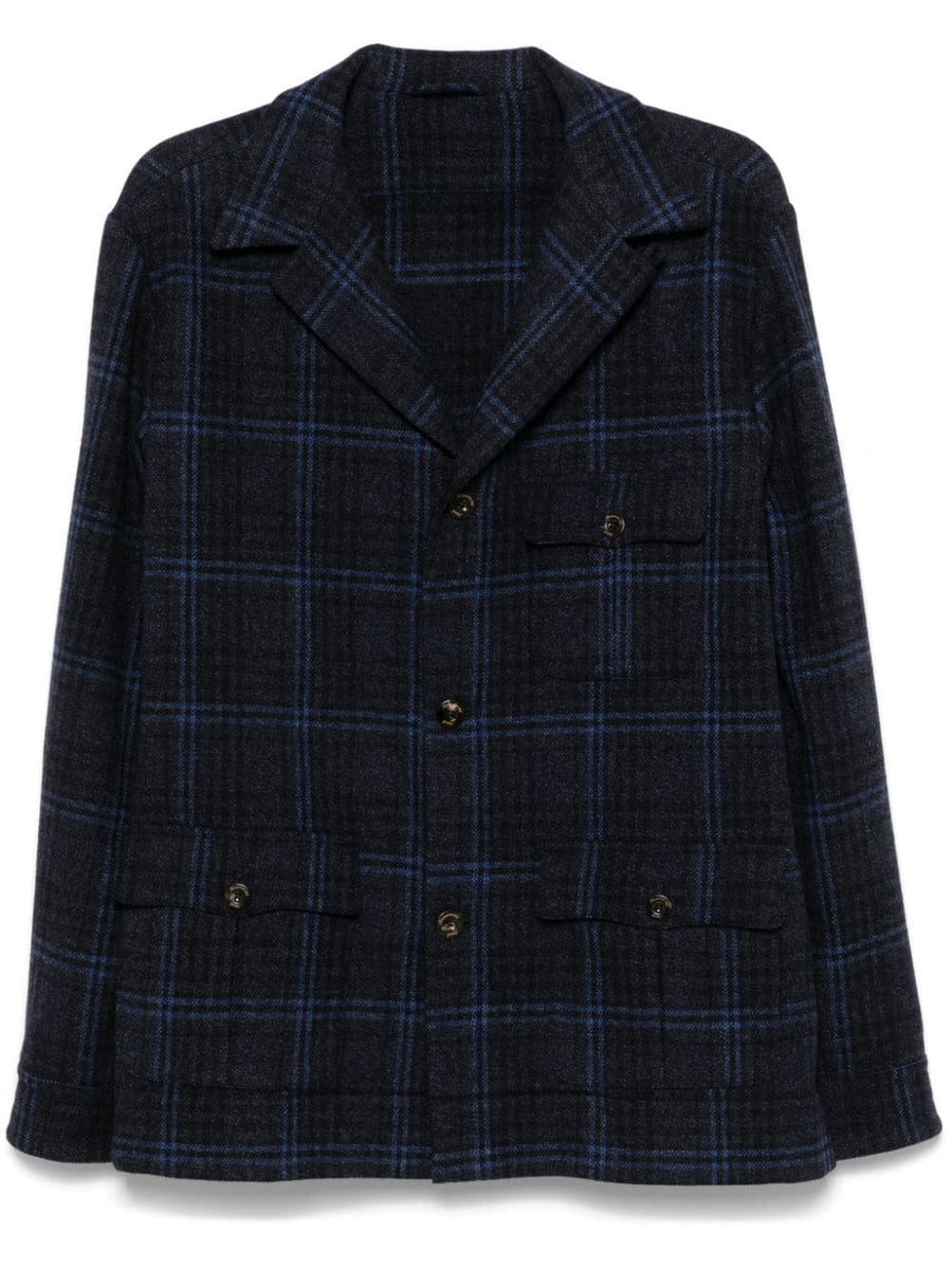 Finamore 1925 Napoli Blue Wool Check Blazer For Men Elegant Versatile Single Breasted