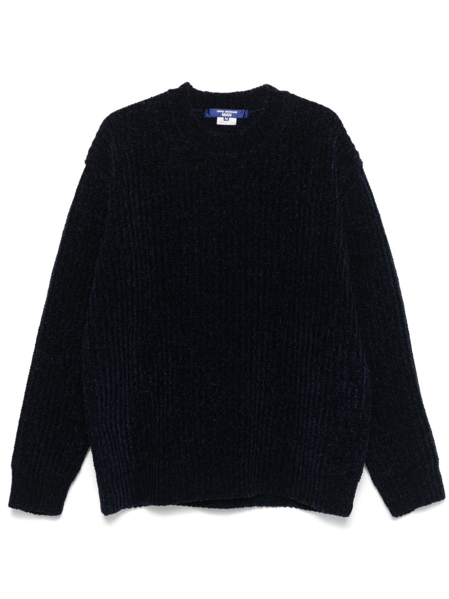 Junya Watanabe Wool Blend Jumper Navy Ribbed Knit For Modern Men Premium Wardrobe Essential