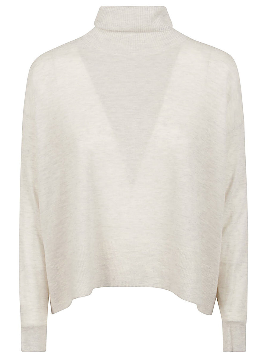 Ct Plage Cashmere High Neck Sweater For Women Grey Turtleneck With Flared Silhouette