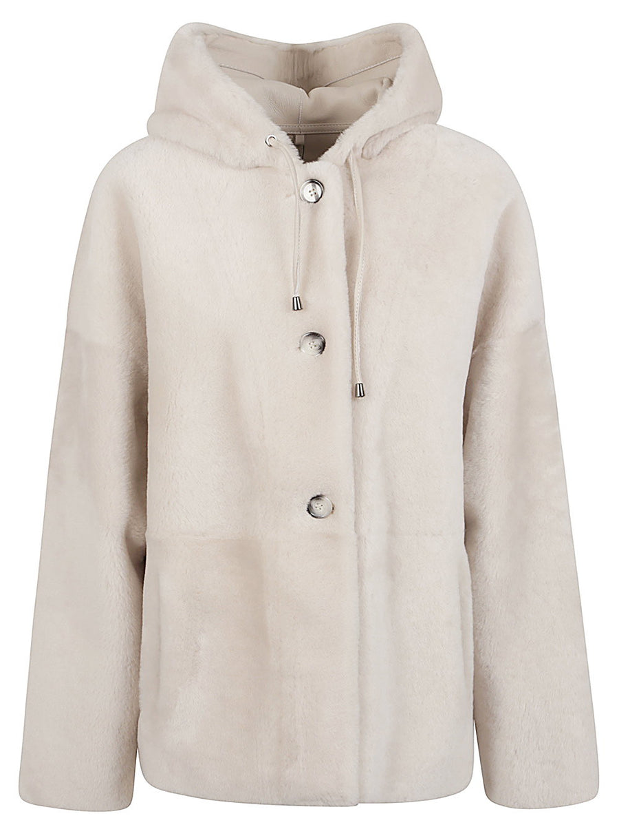 Enes Fur Hooded Leather Jacket For Women Luxury White Leather Outerwear Versatile Fall Winter