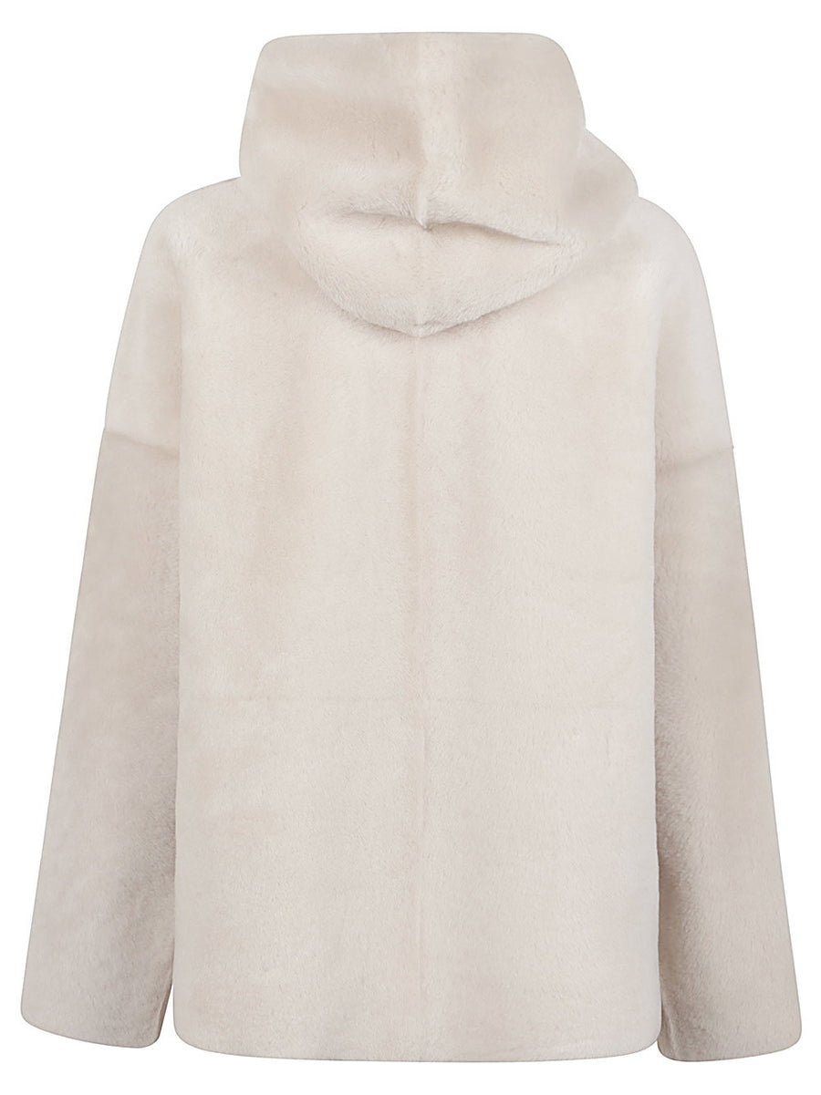 Enes Fur Hooded Leather Jacket For Women Luxury White Leather Outerwear Versatile Fall Winter