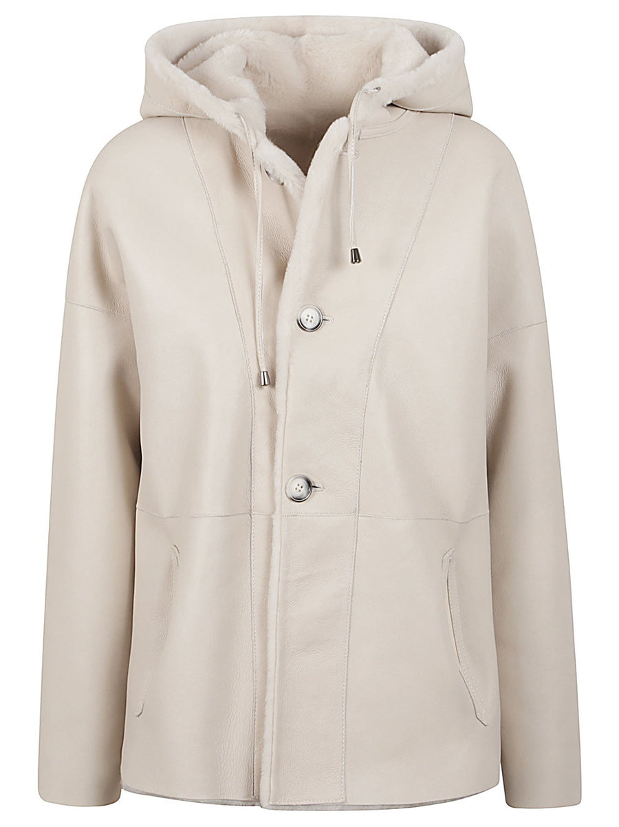 Enes Fur Hooded Leather Jacket For Women Luxury White Leather Outerwear Versatile Fall Winter