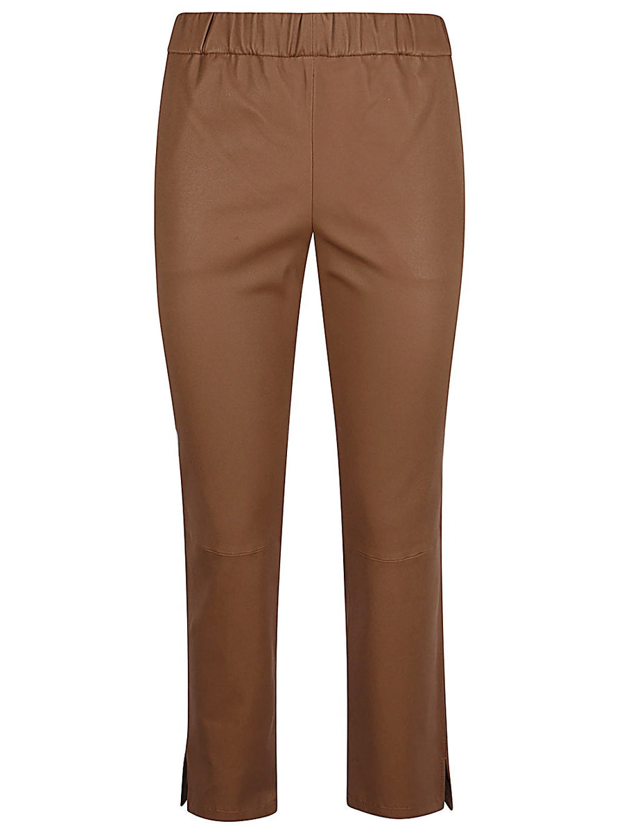 Enes Leather Trousers For Women Luxury Camel Lamb Nappa With Drawstring Waist Comfortable Versatile Silhouette