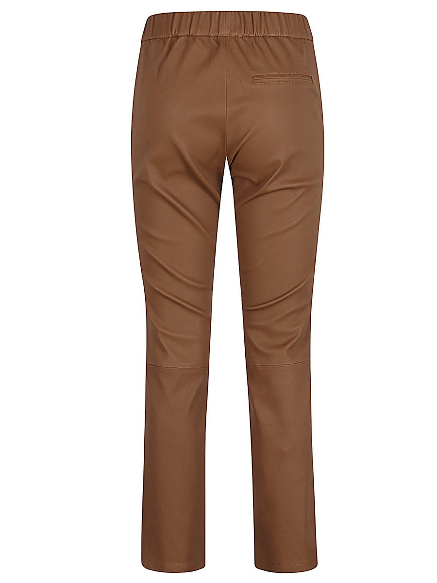 Enes Leather Trousers For Women Luxury Camel Lamb Nappa With Drawstring Waist Comfortable Versatile Silhouette