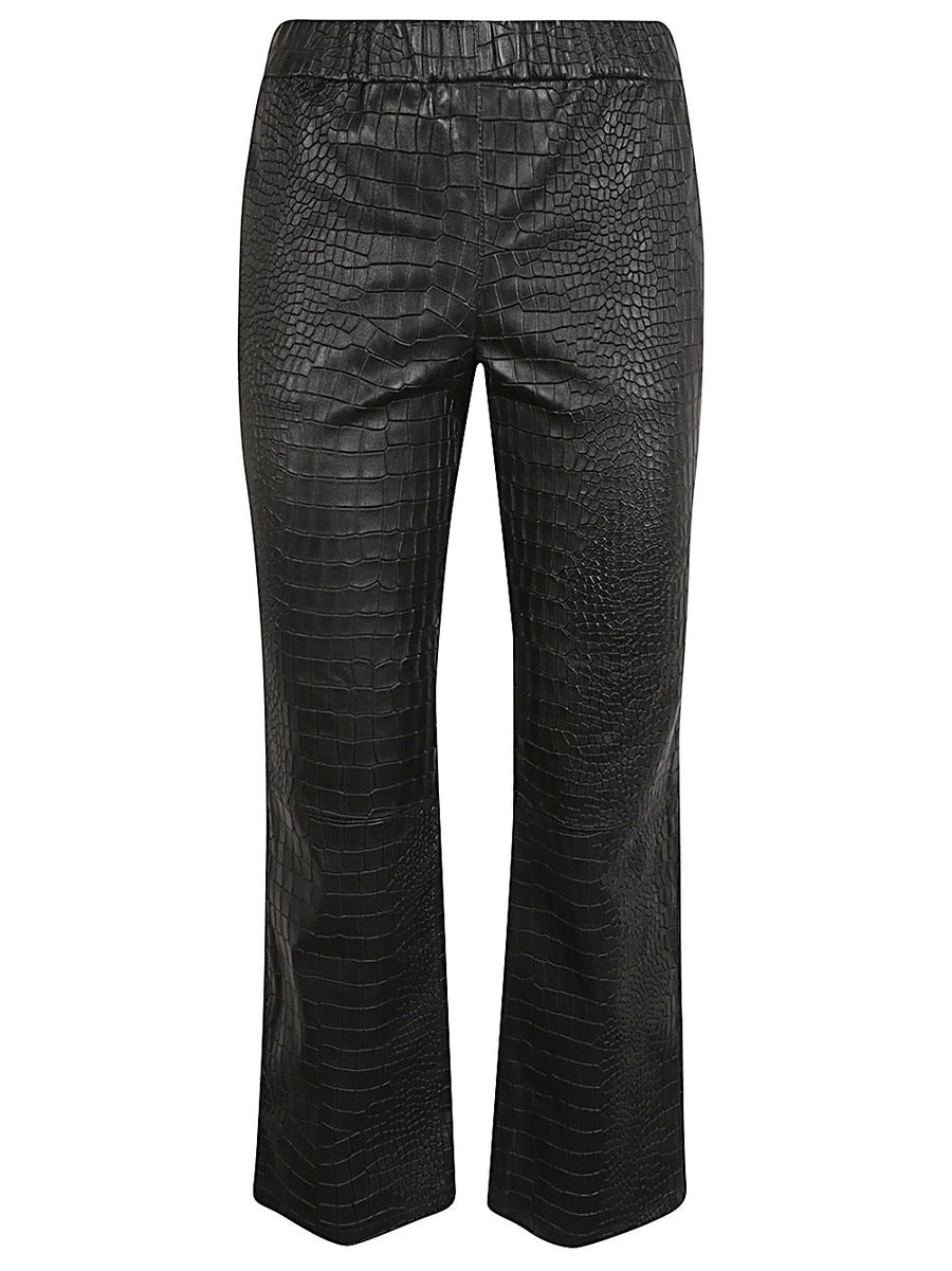 Enes Leather Trousers for Women Python Pattern Black Lamb Nappa Stretch Comfort Day to Night