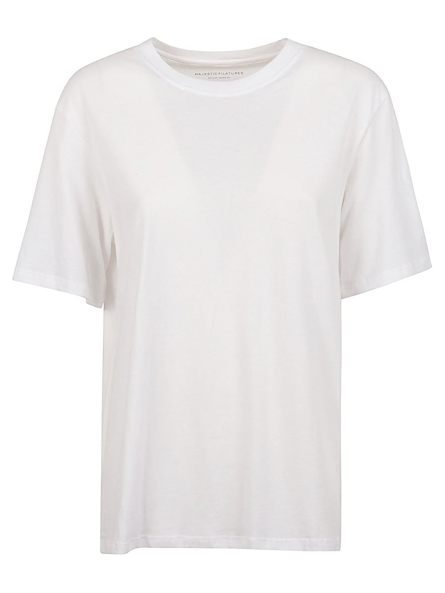 Majestic White Cotton Crewneck Top For Women, Breathable 100 Percent Cotton Everyday Wardrobe Staple
