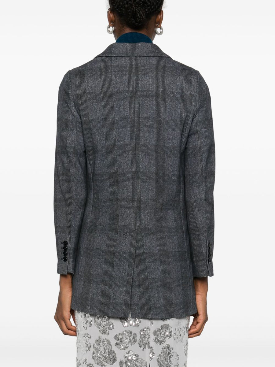 Circolo 1901 Cotton Double Breasted Jacket For Women Navy Check Peak Lapels Tailored Comfort