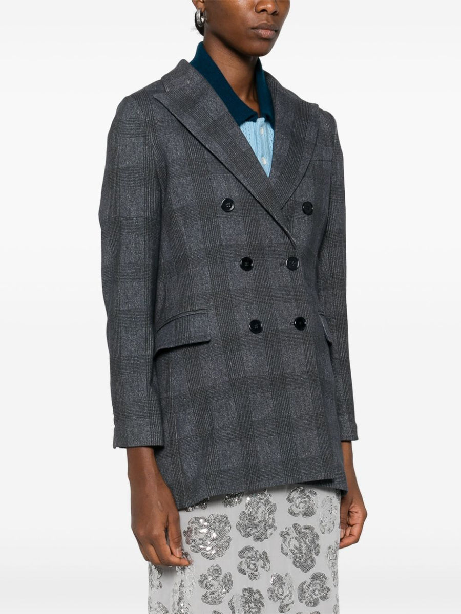 Circolo 1901 Cotton Double Breasted Jacket For Women Navy Check Peak Lapels Tailored Comfort
