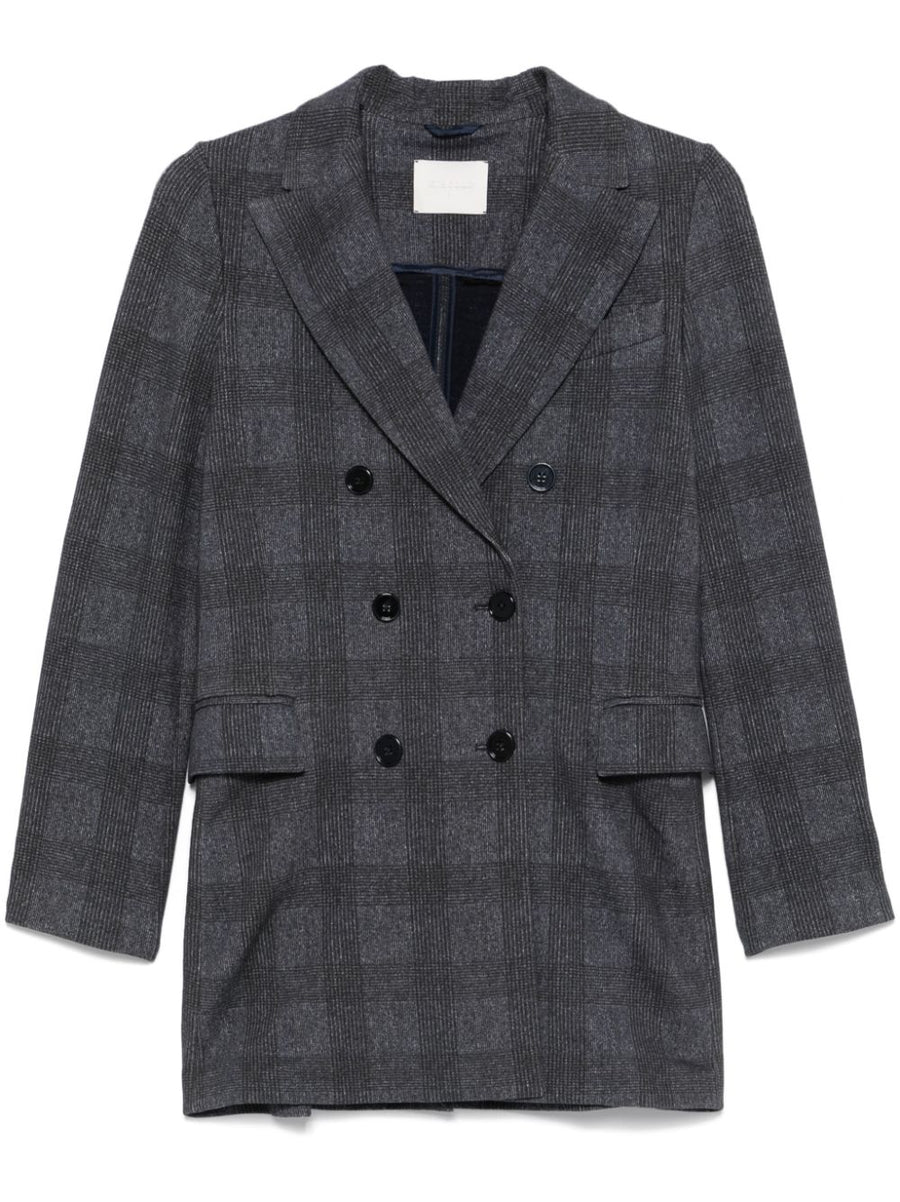Circolo 1901 Cotton Double Breasted Jacket For Women Navy Check Peak Lapels Tailored Comfort