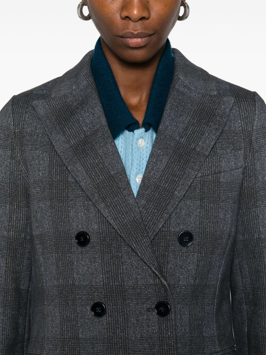 Circolo 1901 Cotton Double Breasted Jacket For Women Navy Check Peak Lapels Tailored Comfort