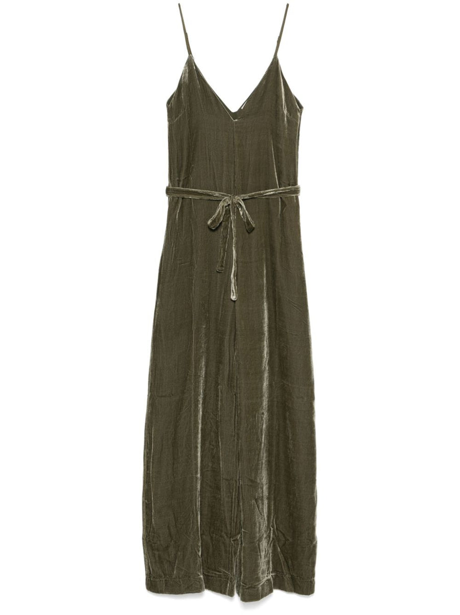 Velvet Jumpsuit For Women By Gold Hawk Lux Moss Green Palazzo With Belt And Concealed Side Zip