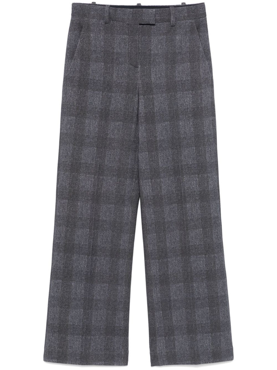 Circolo 1901 Cotton Trousers For Women With Blue Grey Check Jersey Texture And All Day Comfort